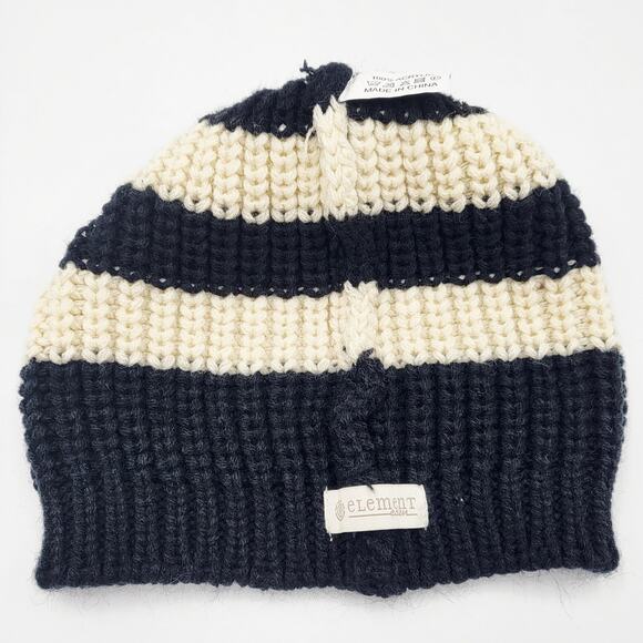 Element Eden Black & Cream Striped Knit Beanie Hat Women's - Picture 5 of 8